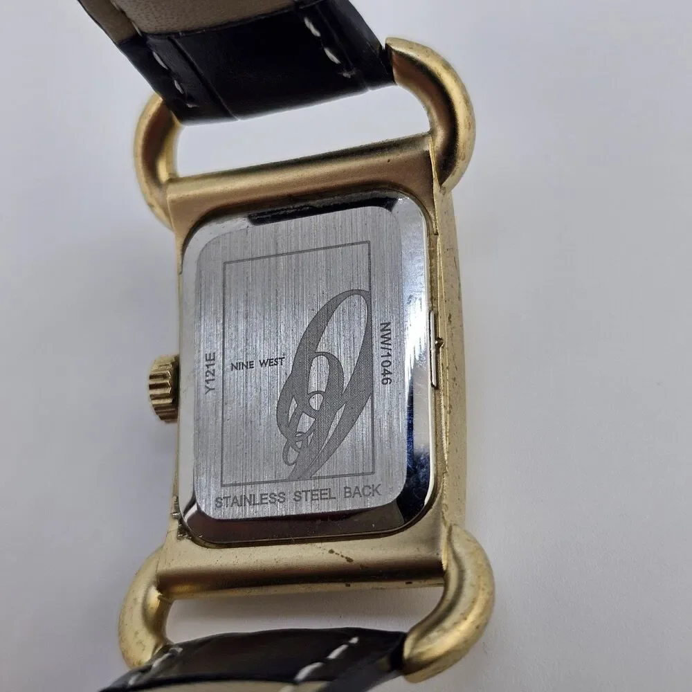 Nine West Women's Watch‎ 20MM White Dial New Black Leather Bands New Battery